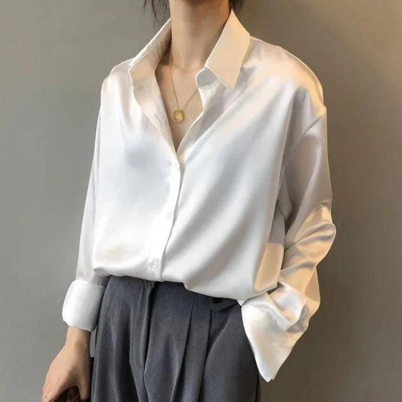 Casual Satin Long Sleeve Blouse for Women