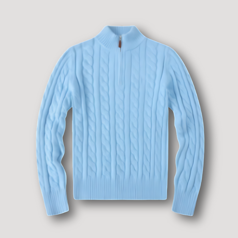 Quarter Zip Cable Cashmere Sweater for Men