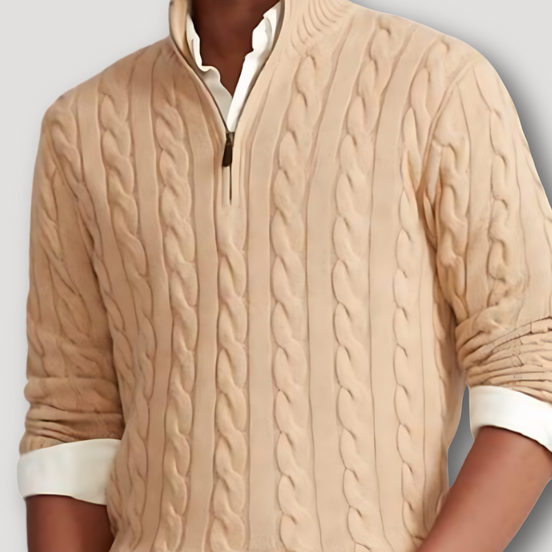 Quarter Zip Cable Cashmere Sweater for Men