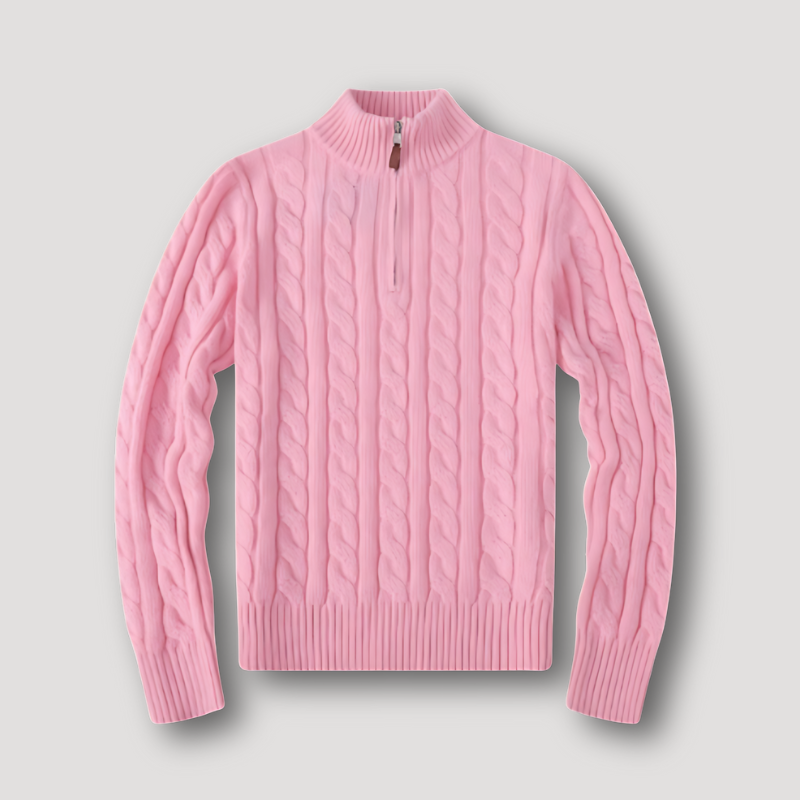 Quarter Zip Cable Cashmere Sweater for Men