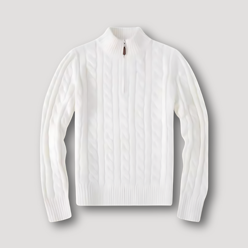 Quarter Zip Cable Cashmere Sweater for Men