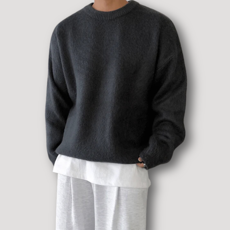 Knitted Crew Neck Solid Mohair Sweater