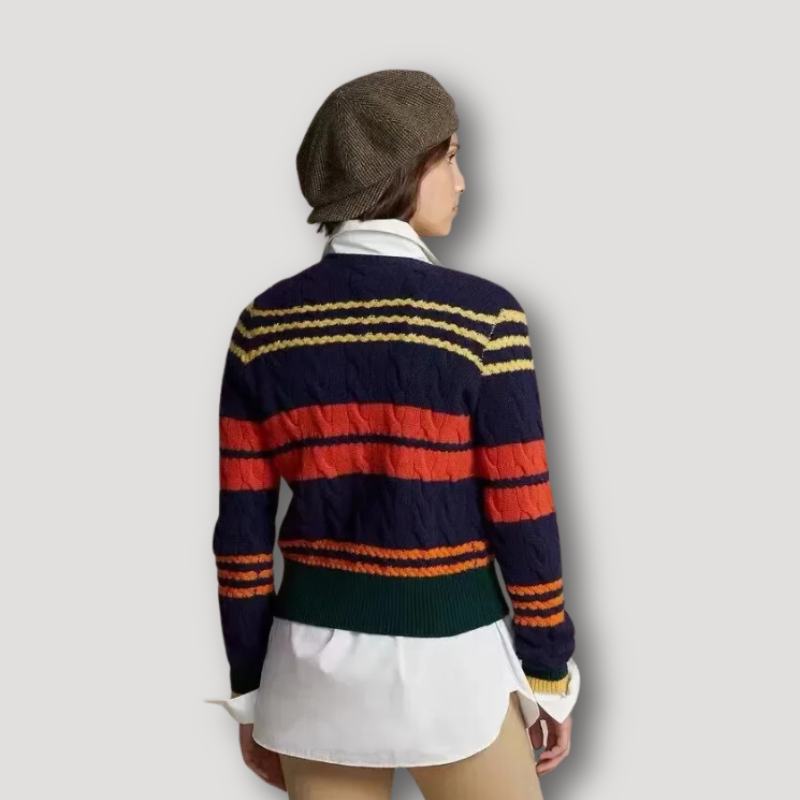 Striped Cable Knit Crop Cardigan Sweater Women