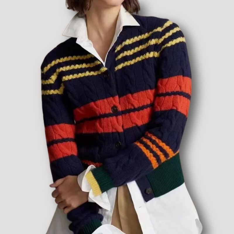 Striped Cable Knit Crop Cardigan Sweater Women