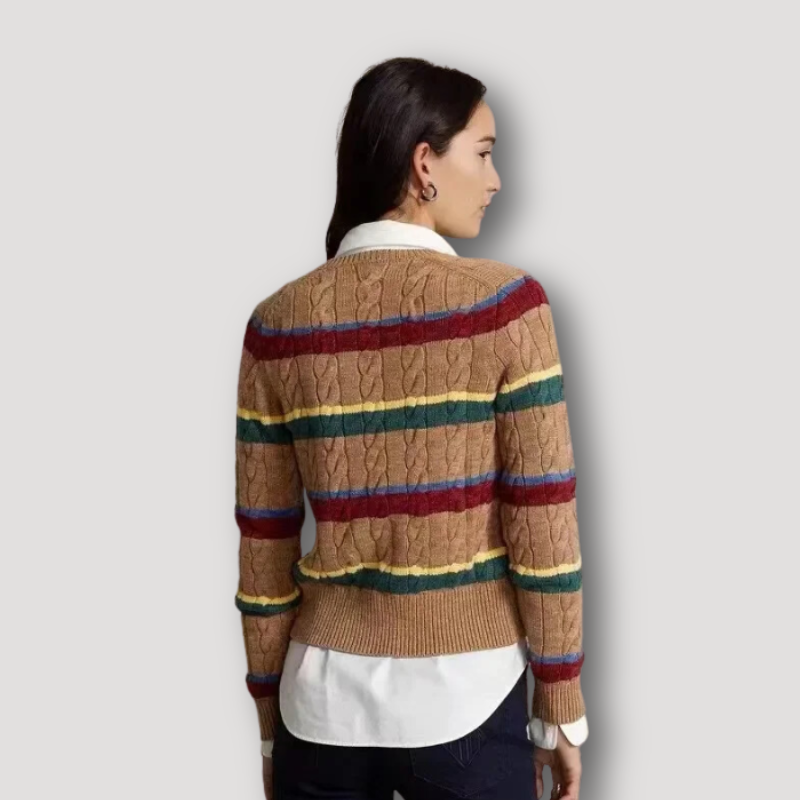 Striped Cable Knit Crop Cardigan Sweater Women
