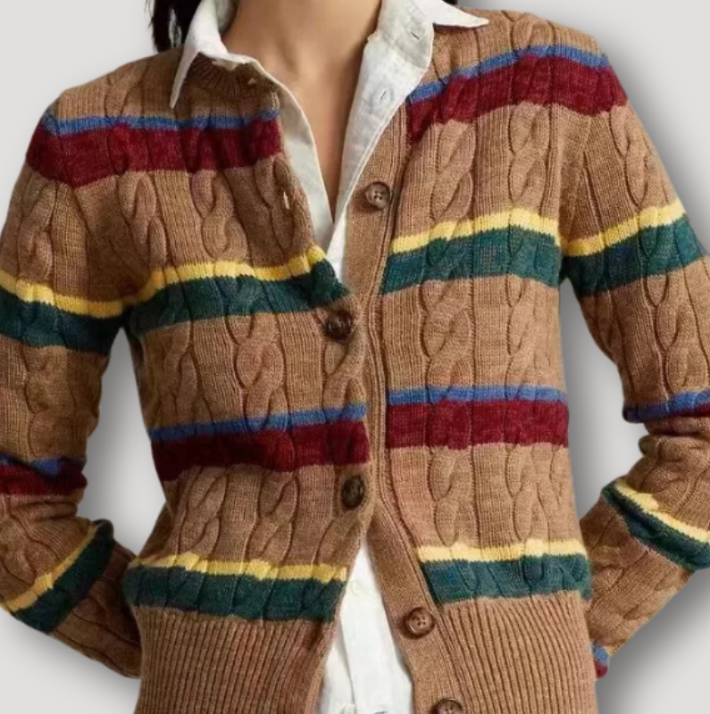 Striped Cable Knit Crop Cardigan Sweater Women