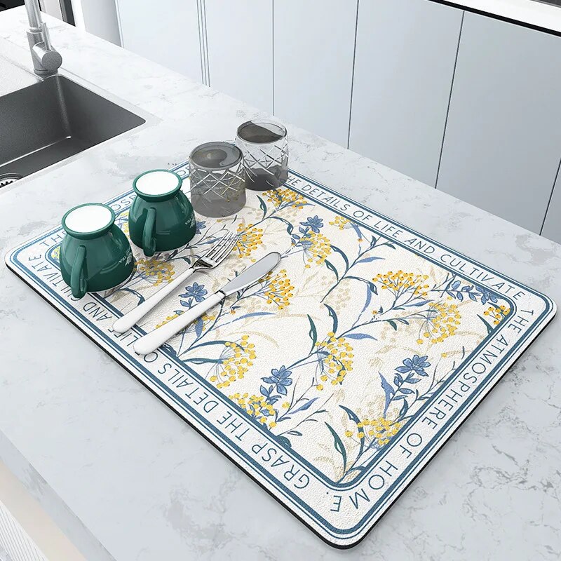 Premium Absorbent Draining Mat - Quick-Dry Microfiber, Non-Slip, Grey, Kitchen Essential