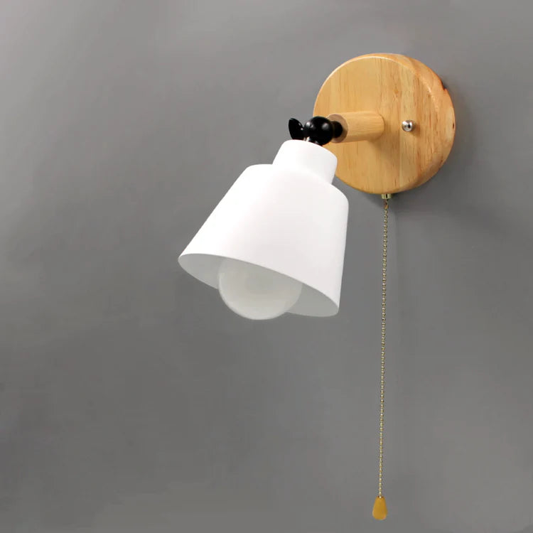 Pull Chain Switch Wall Sconce - Efficient Energy Led- Slender Arm Wood