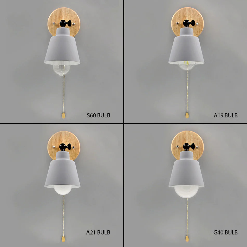 Pull Chain Switch Wall Sconce - Efficient Energy Led- Slender Arm Wood