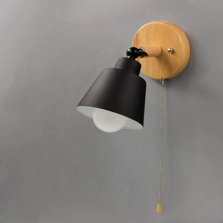 Pull Chain Switch Wall Sconce - Efficient Energy Led- Slender Arm Wood