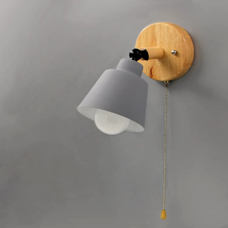 Pull Chain Switch Wall Sconce - Efficient Energy Led- Slender Arm Wood