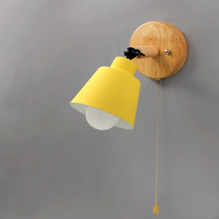 Pull Chain Switch Wall Sconce - Efficient Energy Led- Slender Arm Wood