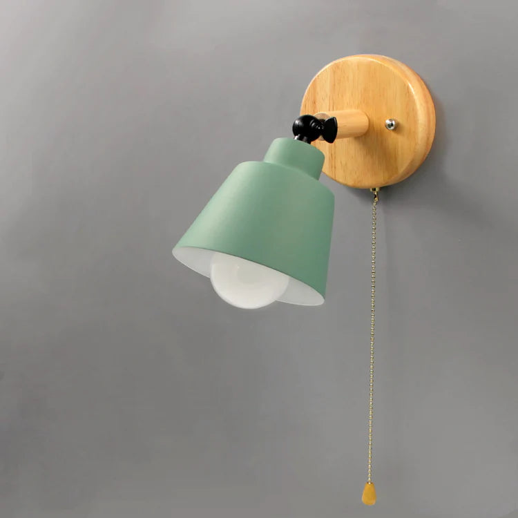 Pull Chain Switch Wall Sconce - Efficient Energy Led- Slender Arm Wood