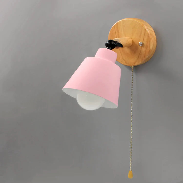 Pull Chain Switch Wall Sconce - Efficient Energy Led- Slender Arm Wood