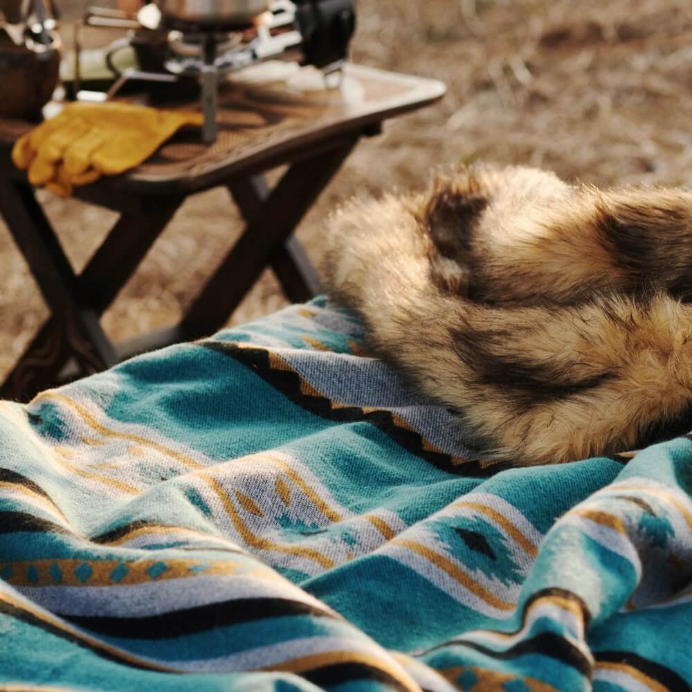 Aztec Faux Fur Blanket - Turquoise & Gold | Cozy Throw