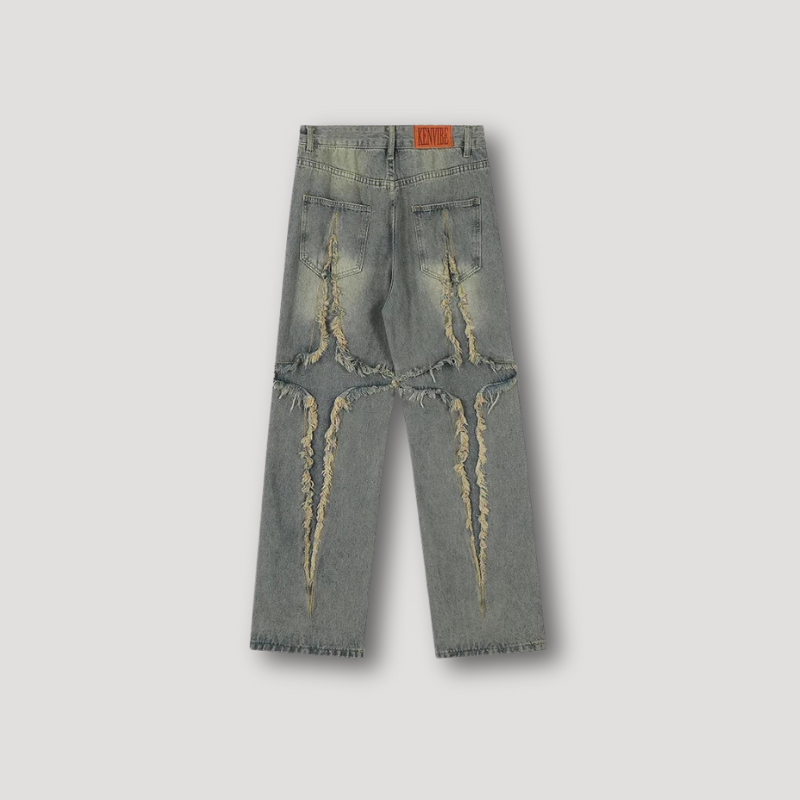 Y2k Washed Ripped Jeans Grey Men