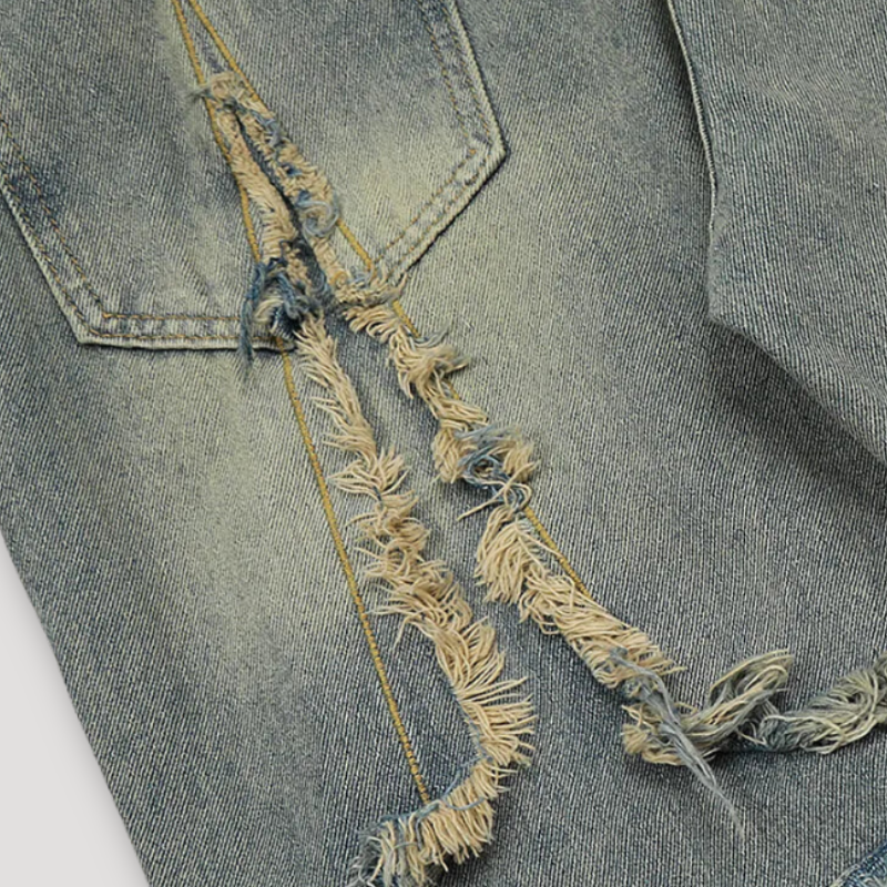 Y2k Washed Ripped Jeans Grey Men