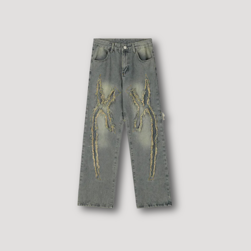Y2k Washed Ripped Jeans Grey Men