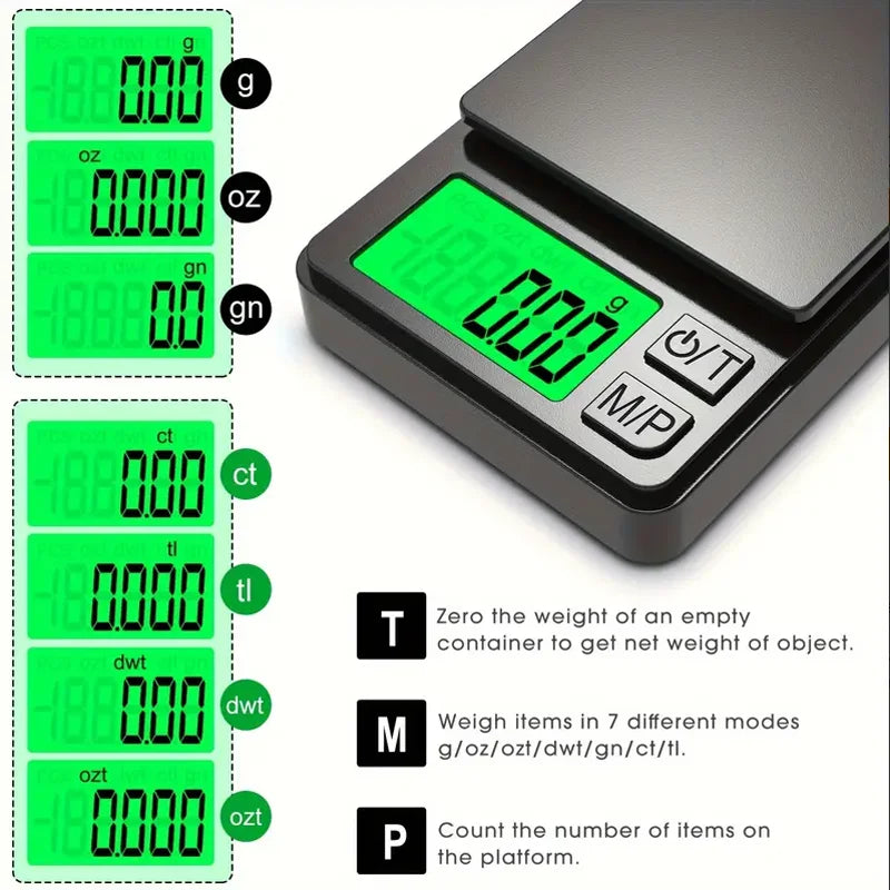 Precision Pro Digital Scale – 1000g Capacity, 0.1g Accuracy, Compact, Black