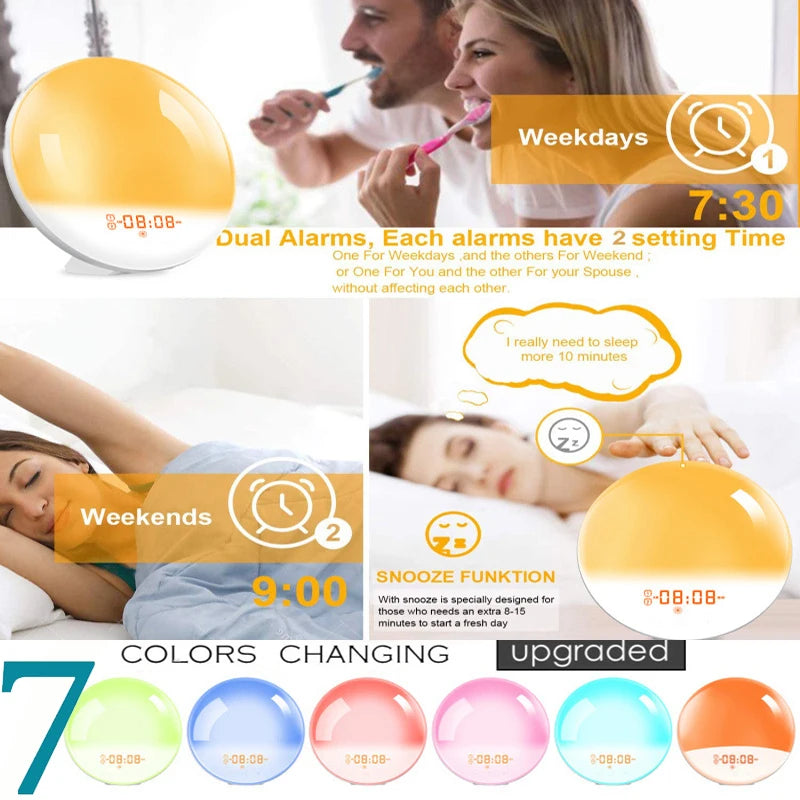 Wake Up Light Alarm Clock - Sunrise Sunset Simulation - FM Radio - Dual Alarm - White
