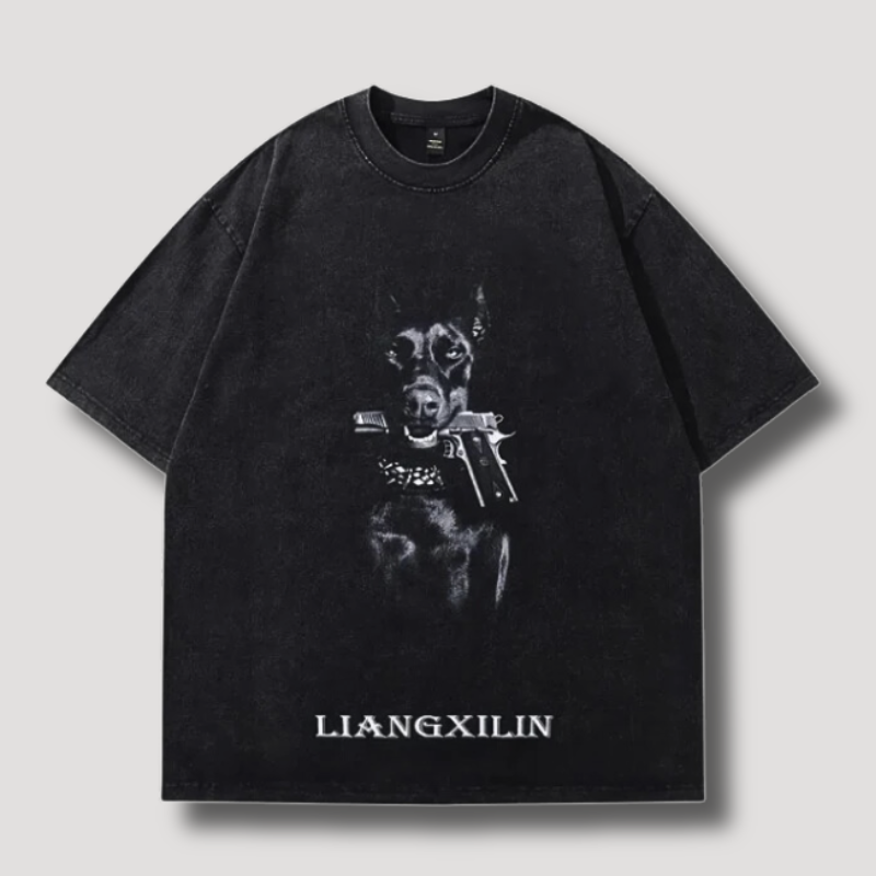 Doberman Dog Gun Oversized Graphic Tees