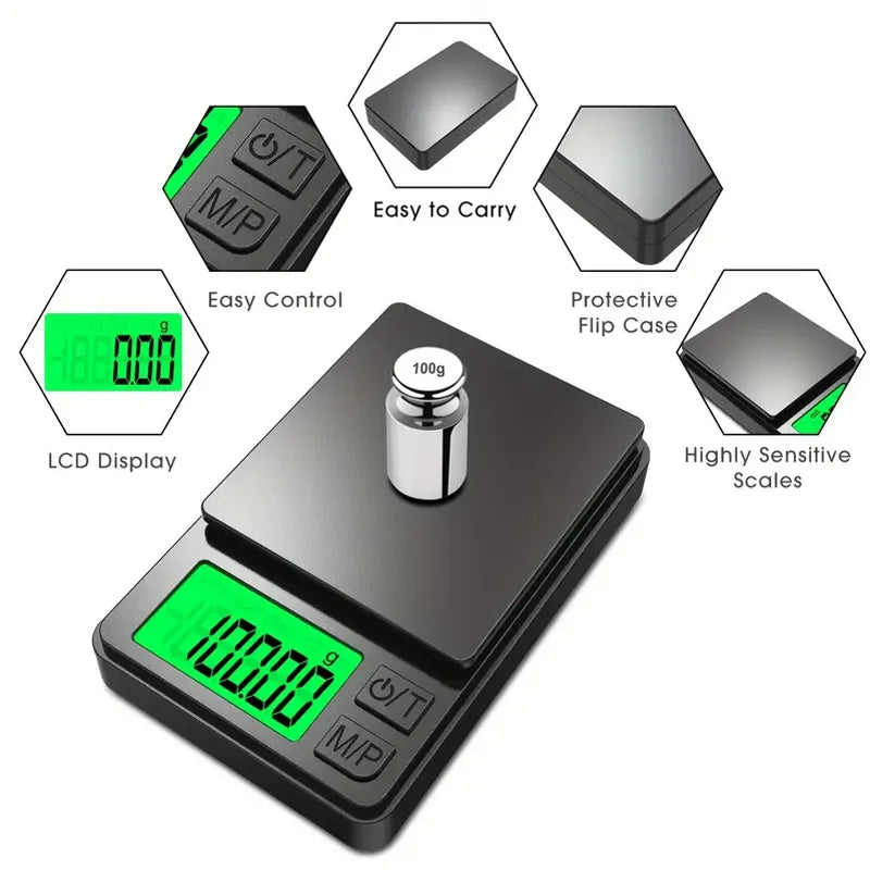 Precision Pro Digital Scale – 1000g Capacity, 0.1g Accuracy, Compact, Black