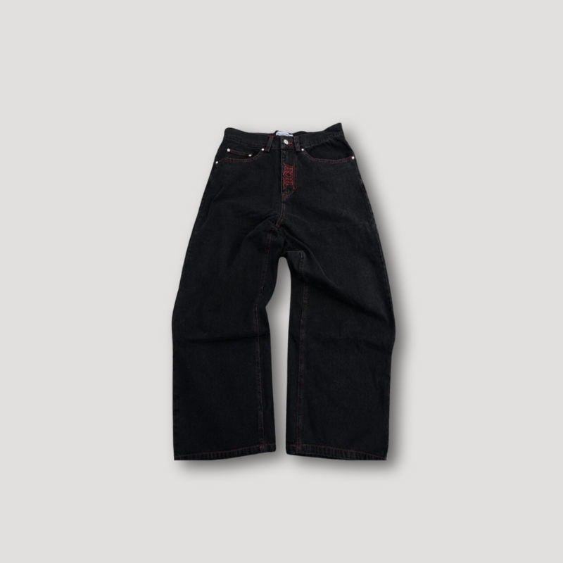 Skull Cross Bones Embroidery Baggy Jeans