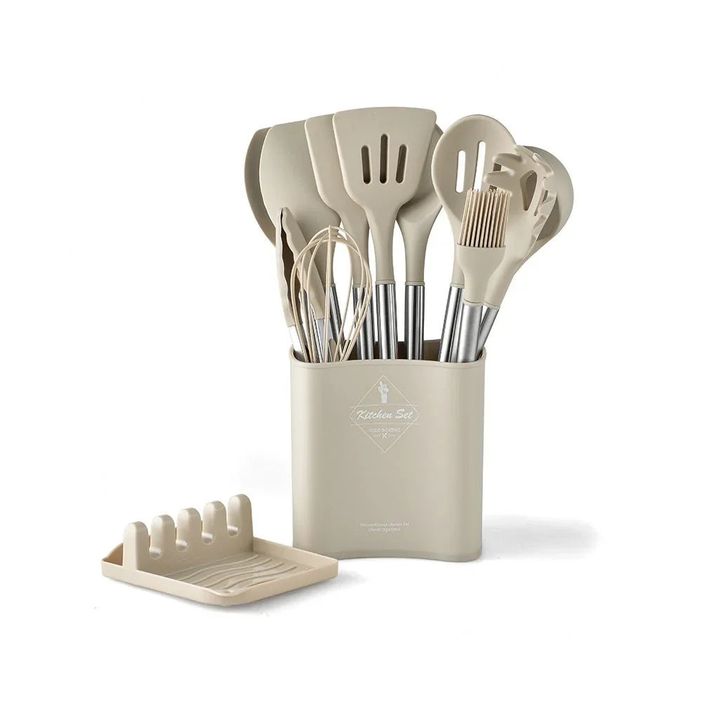 Stainless Steel Kitchen Utensils Silicone Set - 13 Pieces - Eco Friendly - Heat Resistant