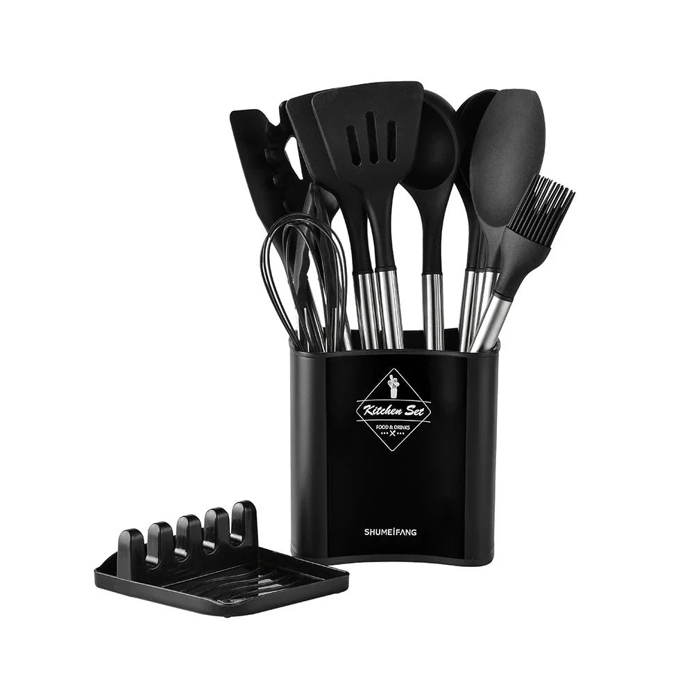 Stainless Steel Kitchen Utensils Silicone Set - 13 Pieces - Eco Friendly - Heat Resistant