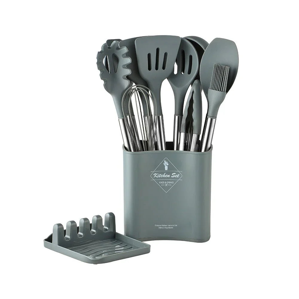 Stainless Steel Kitchen Utensils Silicone Set - 13 Pieces - Eco Friendly - Heat Resistant