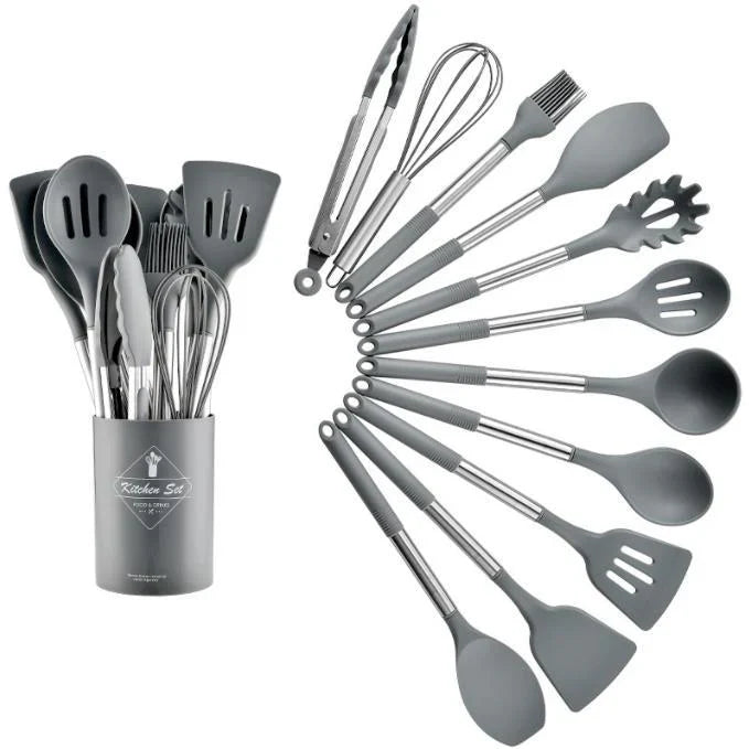 Stainless Steel Kitchen Utensils Silicone Set - 13 Pieces - Eco Friendly - Heat Resistant