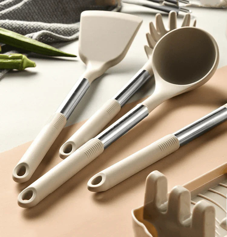 Stainless Steel Kitchen Utensils Silicone Set - 13 Pieces - Eco Friendly - Heat Resistant