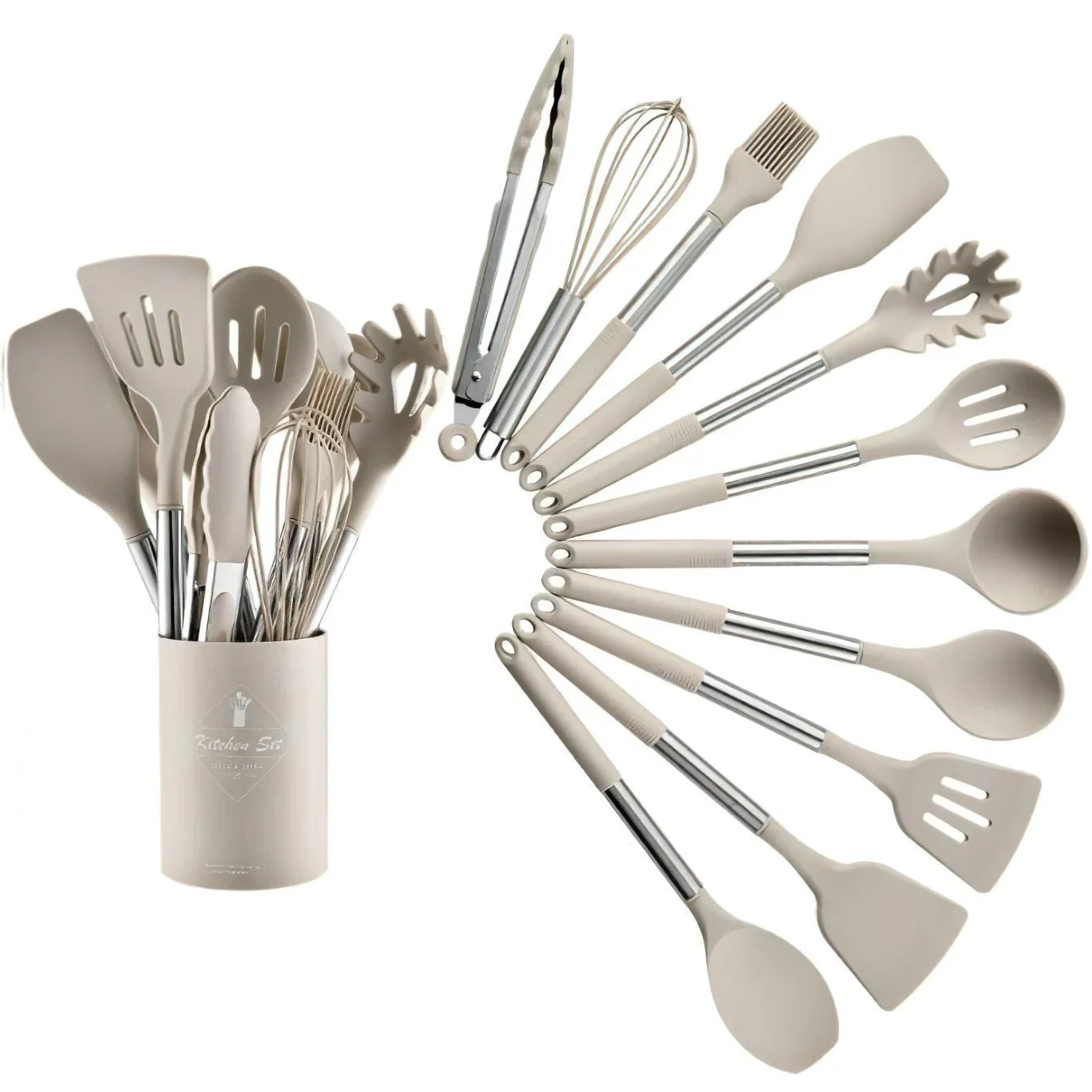 Stainless Steel Kitchen Utensils Silicone Set - 13 Pieces - Eco Friendly - Heat Resistant