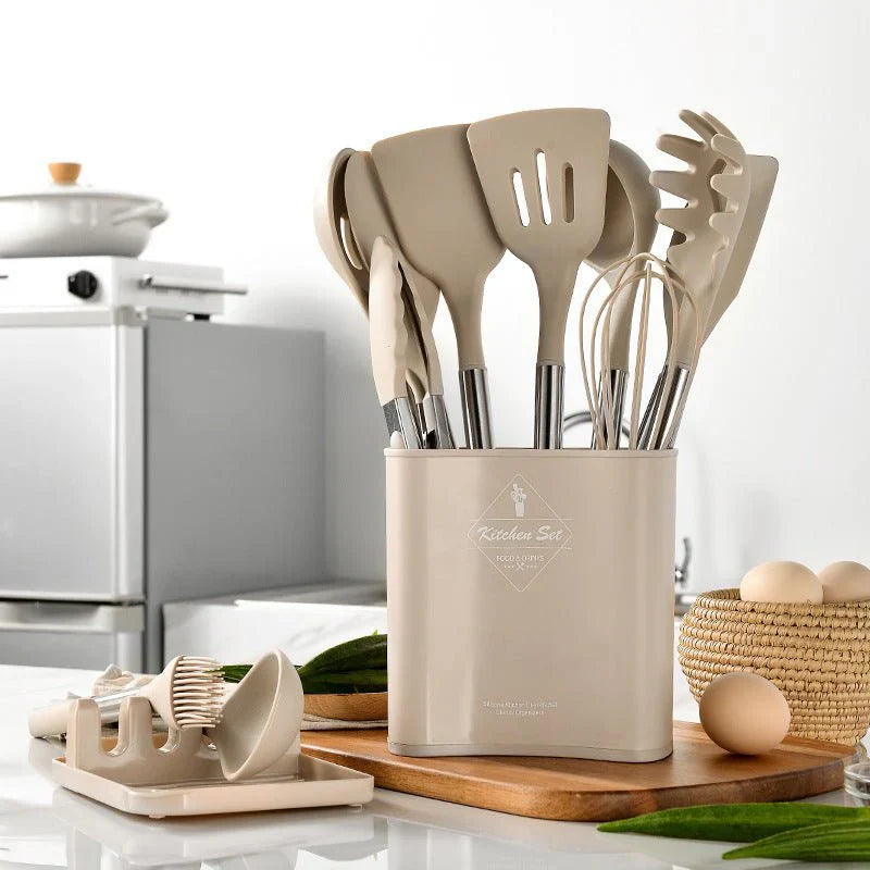 Stainless Steel Kitchen Utensils Silicone Set - 13 Pieces - Eco Friendly - Heat Resistant