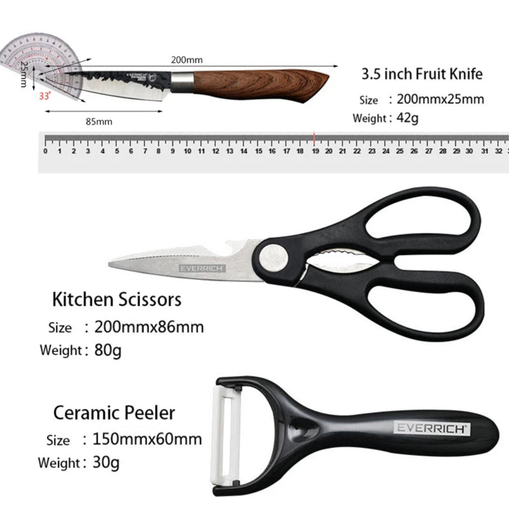 Stainless Steel Knives Set - Multifunctional - Wood Handles - None-Stick Coating