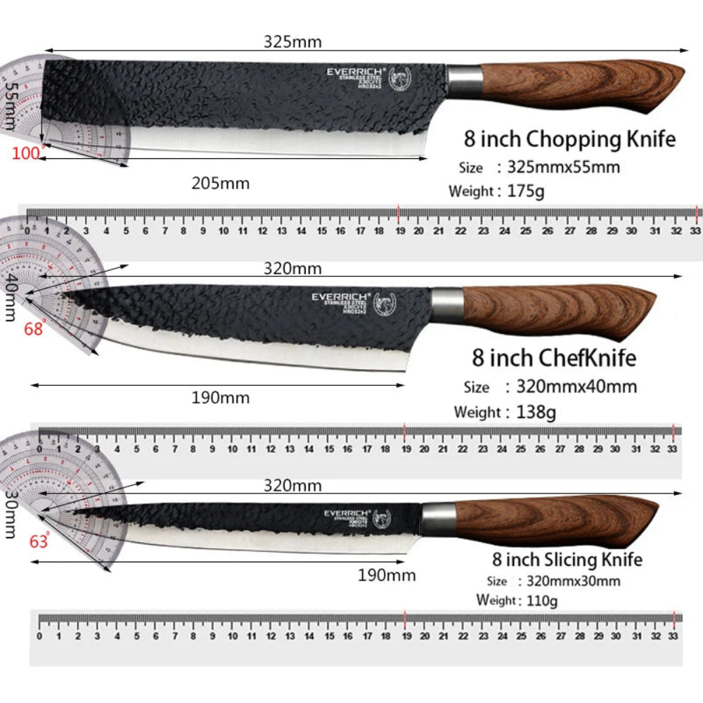 Stainless Steel Knives Set - Multifunctional - Wood Handles - None-Stick Coating