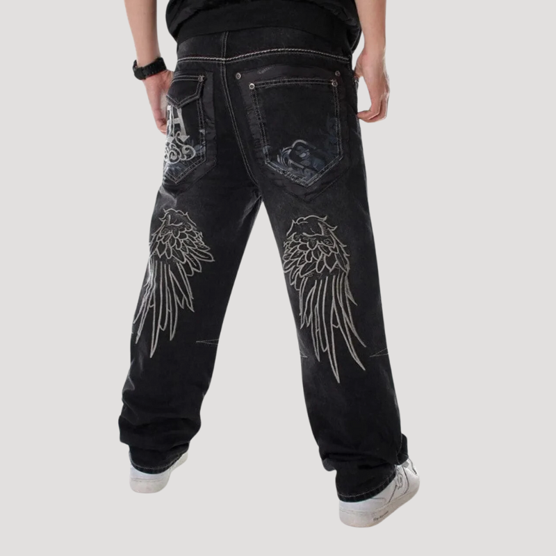 Angel Wings Embroidered Baggy Jeans
