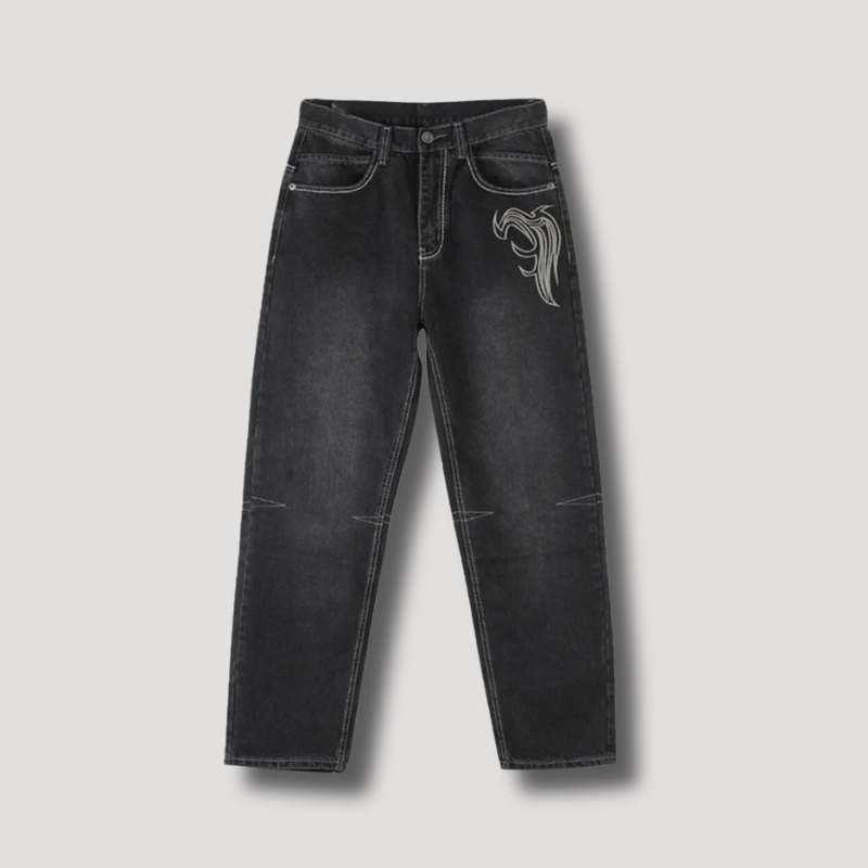 Angel Wings Embroidered Baggy Jeans