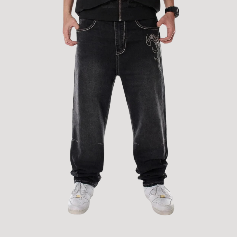 Angel Wings Embroidered Baggy Jeans