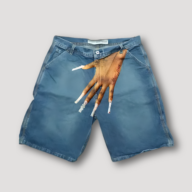 Women's Hand Printed Graphic Denim Shorts