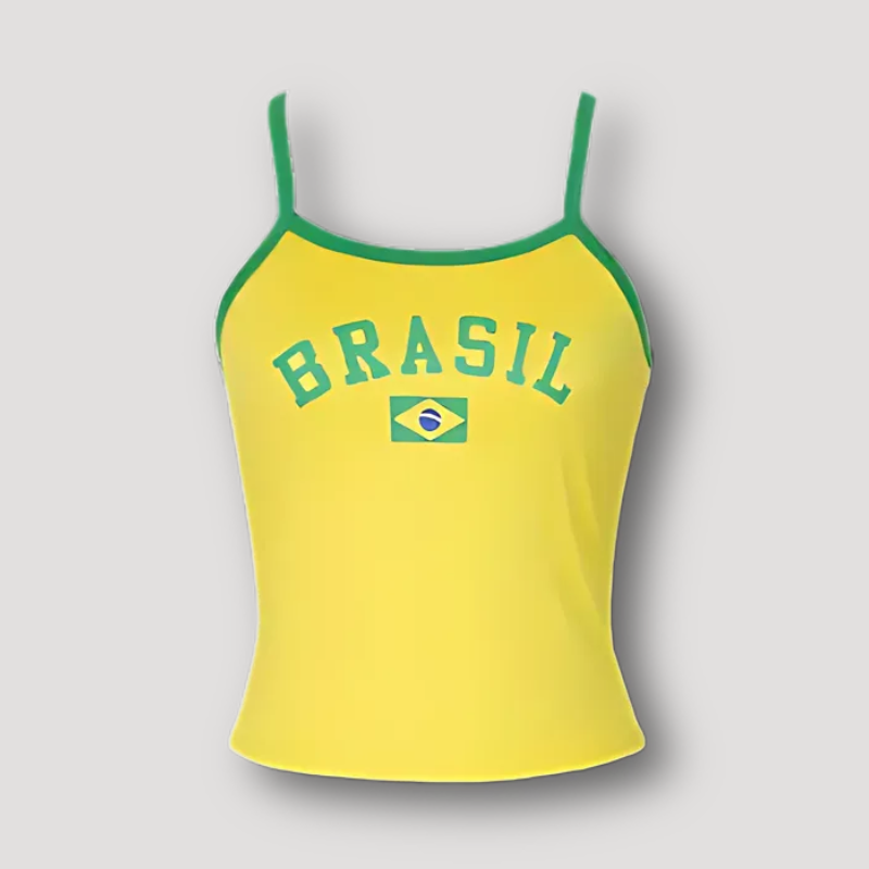 Yellow Sporty “Brasil” Print Cropped Tank Top