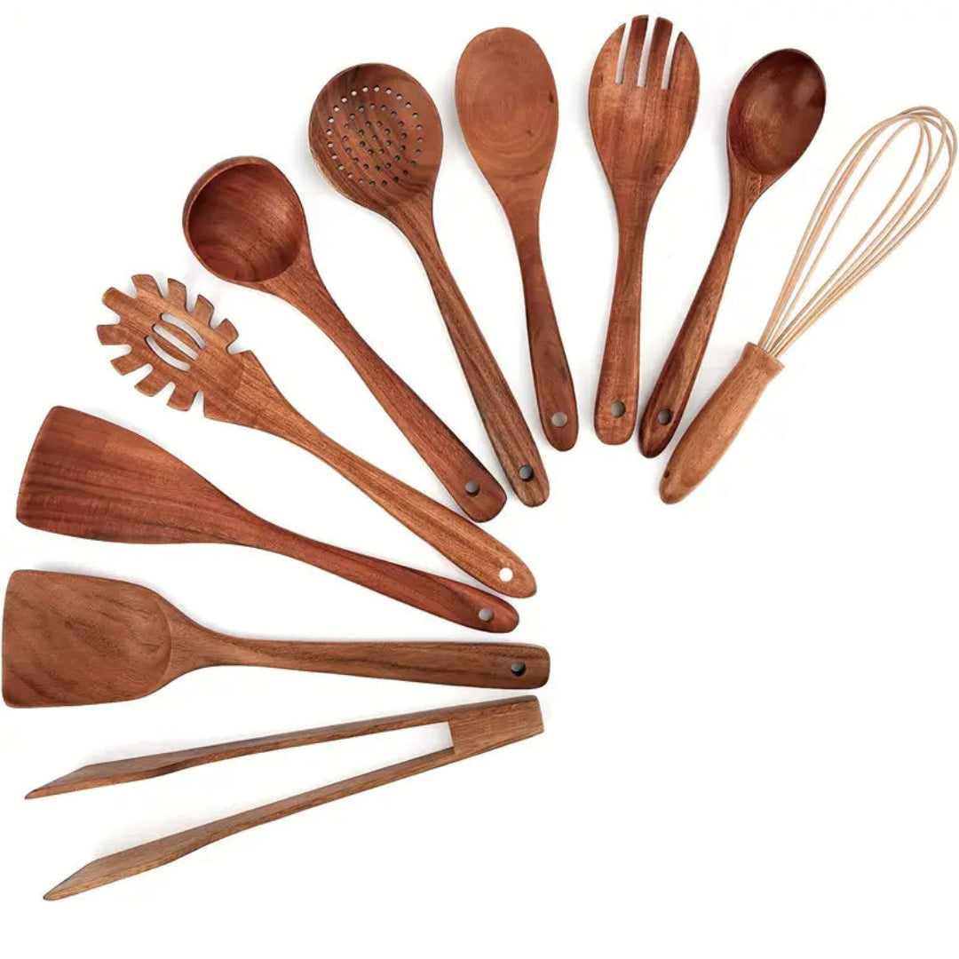 Teak Wooden Utensils Set - Cooking Utensils - Eco-Friendly - Durable