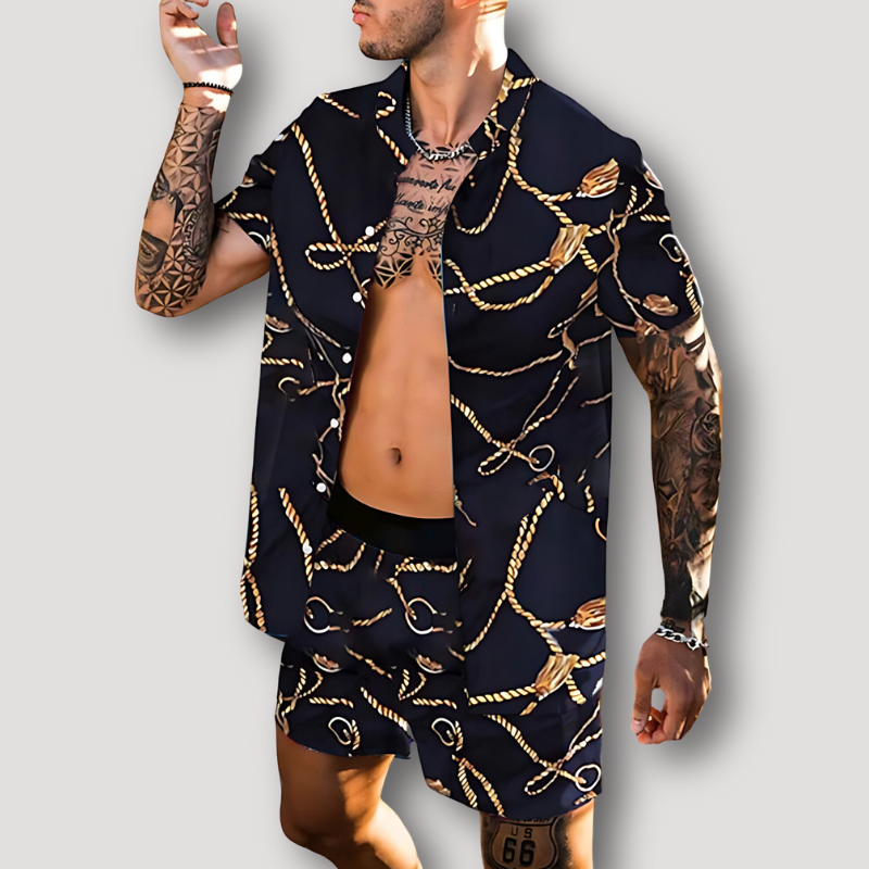 2 Piece Sets Short Sleeve Summer Hawaiian Shirt and Shorts Set Mens