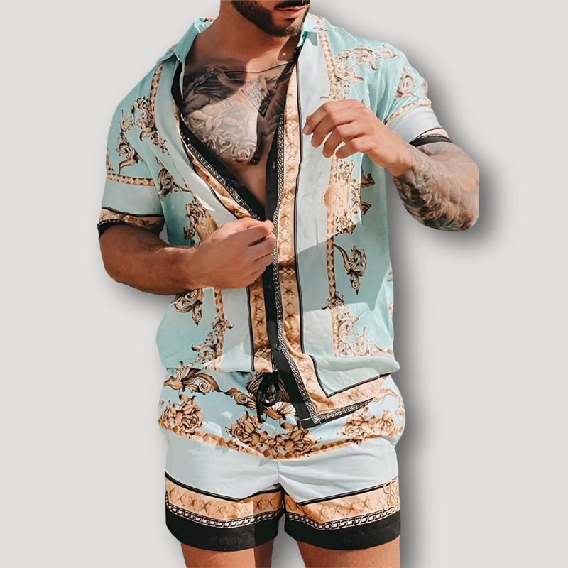2 Piece Sets Short Sleeve Summer Hawaiian Shirt and Shorts Set Mens