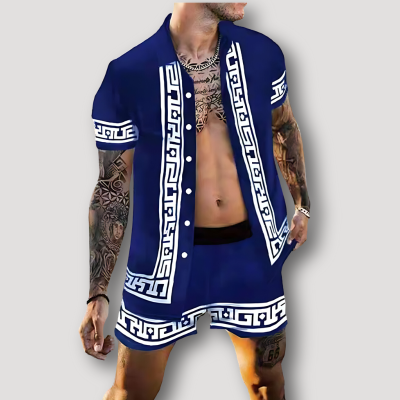 2 Piece Sets Short Sleeve Summer Hawaiian Shirt and Shorts Set Mens