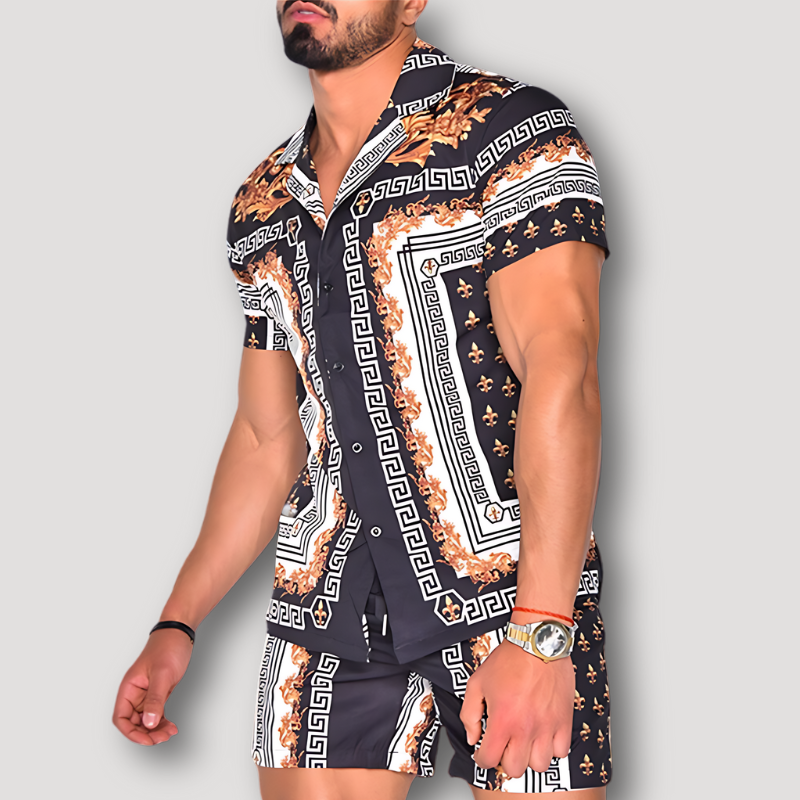 2 Piece Sets Short Sleeve Summer Hawaiian Shirt and Shorts Set Mens