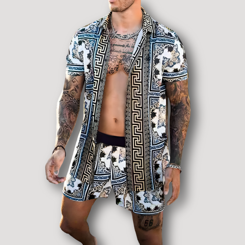 2 Piece Sets Short Sleeve Summer Hawaiian Shirt and Shorts Set Mens