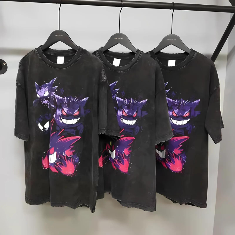 Vintage Washed Gengar Pokemon Oversized Tee Shirts Men