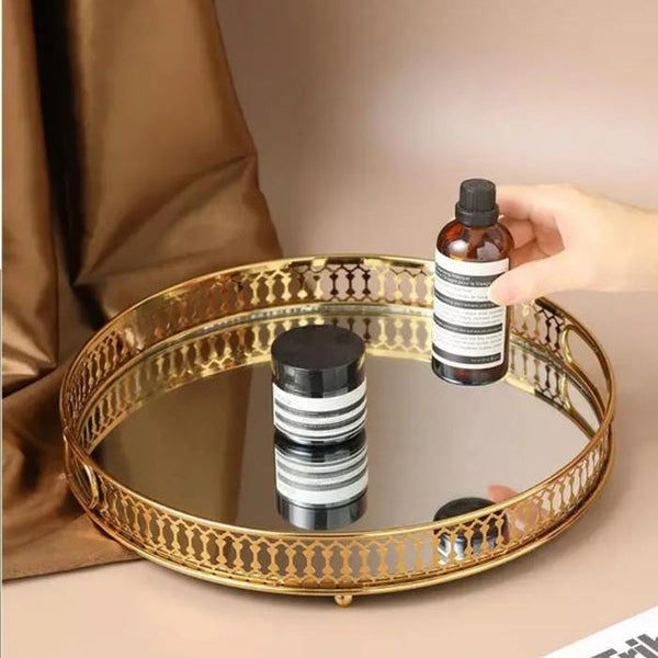 Vintage Mirror Tray - Round Metal - Copper Made