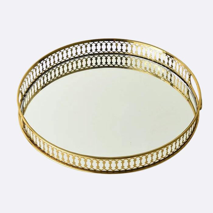 Vintage Mirror Tray - Round Metal - Copper Made